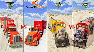 GTA 5 COCA-COLA TRUCK VS BEAMNG DRIVE COCA-COLA TRUCK VS MONSTER TRAIN GTA 5 - WHICH IS BEST ?