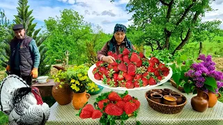 Grandma Makes Fresh Strawberry Jam in the Village.