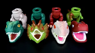 5 DINOSAUR TOYS: RED TYRANNOSAURUS REX, INDOMINUS REX, DILOPHOSAURUS, GREEN T-REX -ASMR-DKT-221028