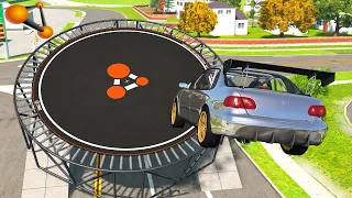 BeamNG.drive - Cars Are Jumping On A Giant Trampoline