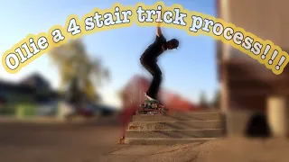 ollie the 4 stair trick process!!!