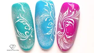 Rainbow Cat Eye Magnetic Gel Polish nail art. Swirl nail art design. Cat eye gel polish.