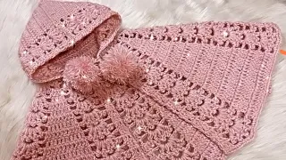 حصري بونشو شال كروشيه دائري او بورنوس لأي مقاس مع ايس كاب.cape ou ponchoo... crochet ponchoo