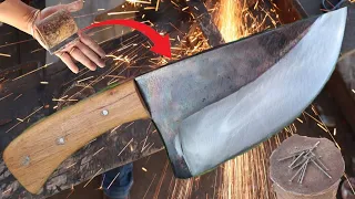 Knife Making - Forging A Powerful Cleaver From A Piece of Leaf Spring.