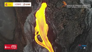 17/11/21 Impresionantes detalles de los canales lávicos a vista de dron Erupción La Palma IGME