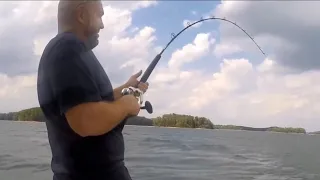 Freshwater Striper fishing. Lake Lanier. Jigging Spoons and Live Bait