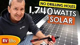 How To Mount Large Solar Panels on RV with NO DRILLING | Winnebago Class A | RVwithTito DIY