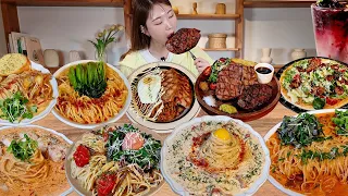 파스타 집에서 메뉴9가지 시켰다가 후회했어요🥲 리얼먹방 :) Order 9 different menus at a pasta restaurant MUKBANG