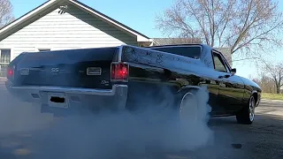 My 1970 El Camino's 1st start up, wash,  and savage burn outs of 2021