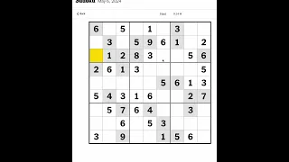 New York Times Sudoku Hard for May 6, 2024 Walkthrough