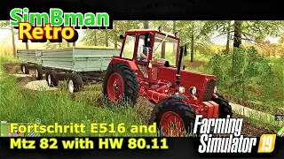 Corn harvesting with Mtz 82 turbo, HW 80.11, Fortschritt E516 / Farming Simulator 19 / FS19, LS19