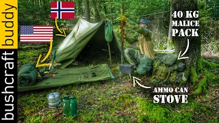 40kg MALICE Backpack Overnight | 4 Person Configuration Norwegian Army Tent | DIY Ammo Can Stove