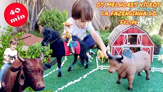 Fazendinha de Brinquedo do Felipe | Boi Vaca | O Cavalo Gigante | Cow Horse TrainToy Farm