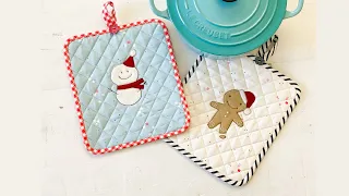 How to make Snowman potholder | Christmas gift idea | Easy Applique potholder Tutorial | Winter gift