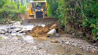 CAT D6R XL Bulldozer Operator Skills Repairing Roads and River Streams in the Forest