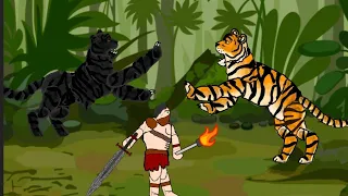 Black panther, Indian tiger, laud man