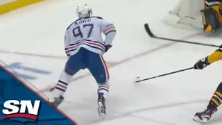 Oilers' Connor McDavid Roofs Short Side Goal From Ridiculous Angle vs. Penguins