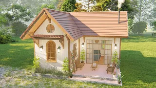 435 Sqft Tiny House with 2 Bedrooms | Farmhouse T Shape