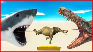 MEGALODON vs MOSASAURUS - HARPOON FEEDING CHALLENGE | ARBS - Animal Revolt Battle Simulator