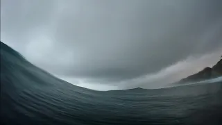 Surfing Huge Blacks Beach Wave and Escaping a Canyon Set POV (Raw)