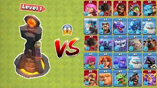 **Level 1** Inferno Tower Vs All Max Troops | Clash of Clans | COC