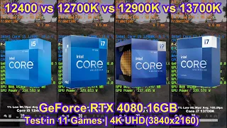 Intel i5 12400 vs i7 12700K vs i9 12900K vs i7 13700K + RTX 4080 - Test in 11 Games | 4K(3840x2160)