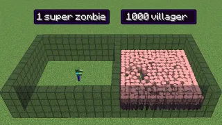 1000 VILLAGERS vs 1 SUPER ZOMBIE (super zombie has all effects)