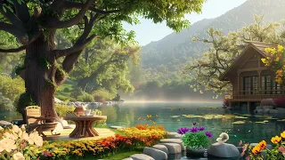 Morning Jazz Instrumental Relaxing Music🌸 Spring Forest & Lakeside Background For Studying, Working