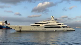 140m Megayacht Ocean Victory docking in Gibraltar