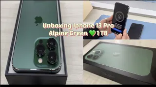 IPHONE 13 PRO( 1TB )ALPINE ☘️GREEN aesthetic UNBOXING & ACCESSORIES #iphone13 #apple   #1tb