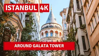 Istanbul Around Galata Tower Walking Tour 25 October 2021|4k UHD 60fps