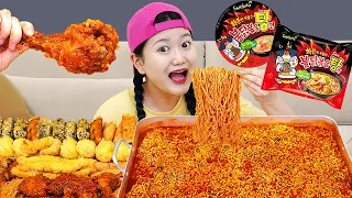 ASMR Mukbang Fire Spicy Noodles 불닭볶음탕면🍜 먹방! 치즈 치킨 떡볶이 Buldak noodles chicken Eating show COMY VLOG