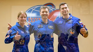 Baikonur hosts pre launch press conference with Soyuz MS 24 crew in Kazakhstan