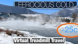 Ferocious COLD - 25C Livingston Virtual Walk Along Yellowstone River - City Walks 4K 60p - Brrrrr!!!