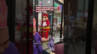 Jollibee mascot gets enraged seeing McD's cup, trashes it