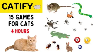 Cats Games on Screen - [4 HOURS] Mega Compilation 15 in 1 - Mice, Spiders, Cockroack, Snakes