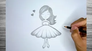 How to Drawing CUTE GIRL Sketch by pencil | Menggambar GADIS CANTIK LUCU Sketsa Dengan Pensil Mudah