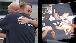 Man who nearly drowned 21 years ago reunites with firefighter who saved him