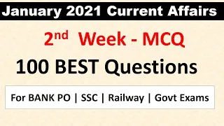 January 2021 BEST 100+ Current Affairs MCQ -2nd Week Current Affairs MCQ for All Govt Exams