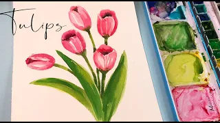 Tulip Painting -[Step by Step Tutorial] Easy Watercolor Tulips Painting/ Floral Friday