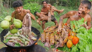 Yummy coocking Squid With coconut solo Eating injugle c #000100