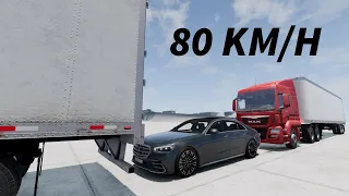 Cars vs 2 Trucks 80 km/h #2 - BeamNG Drive | Crashes