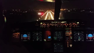 Milan Linate airport: Approach to runway 36 at night: Cockpit view (with instruments)  Airbus A320