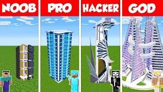 Minecraft Battle: NOOB vs PRO vs HACKER vs GOD: HOTEL SKYSCRAPER HOUSE BUILD CHALLENGE / Animation