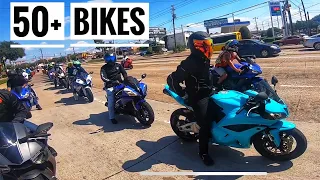 Motorcycles Take Over Freeway in Dallas. BMW S1000RR