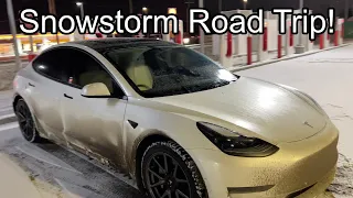 Tesla Road Trip in the Model 3 During a Snowstorm!