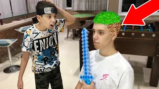 FIZ O CABELO DE GRAMA MINECRAFT NA VIDA REAL!! CABELO ESPECIAL 10 MILHÕES DE INSCRITOS!!