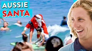 Hilarious Australian Santa Surfing - Lifeguard Dresses Up At Beach