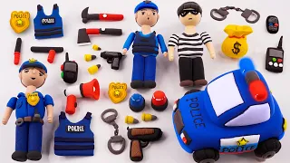 DIY How to make polymer clay miniature police toy set with police car, handcuffs | Easy for Beginner