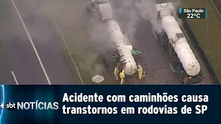 Acidentes com caminhões causa transtornos em rodovias de SP | SBT Notícias (22/02/2019)